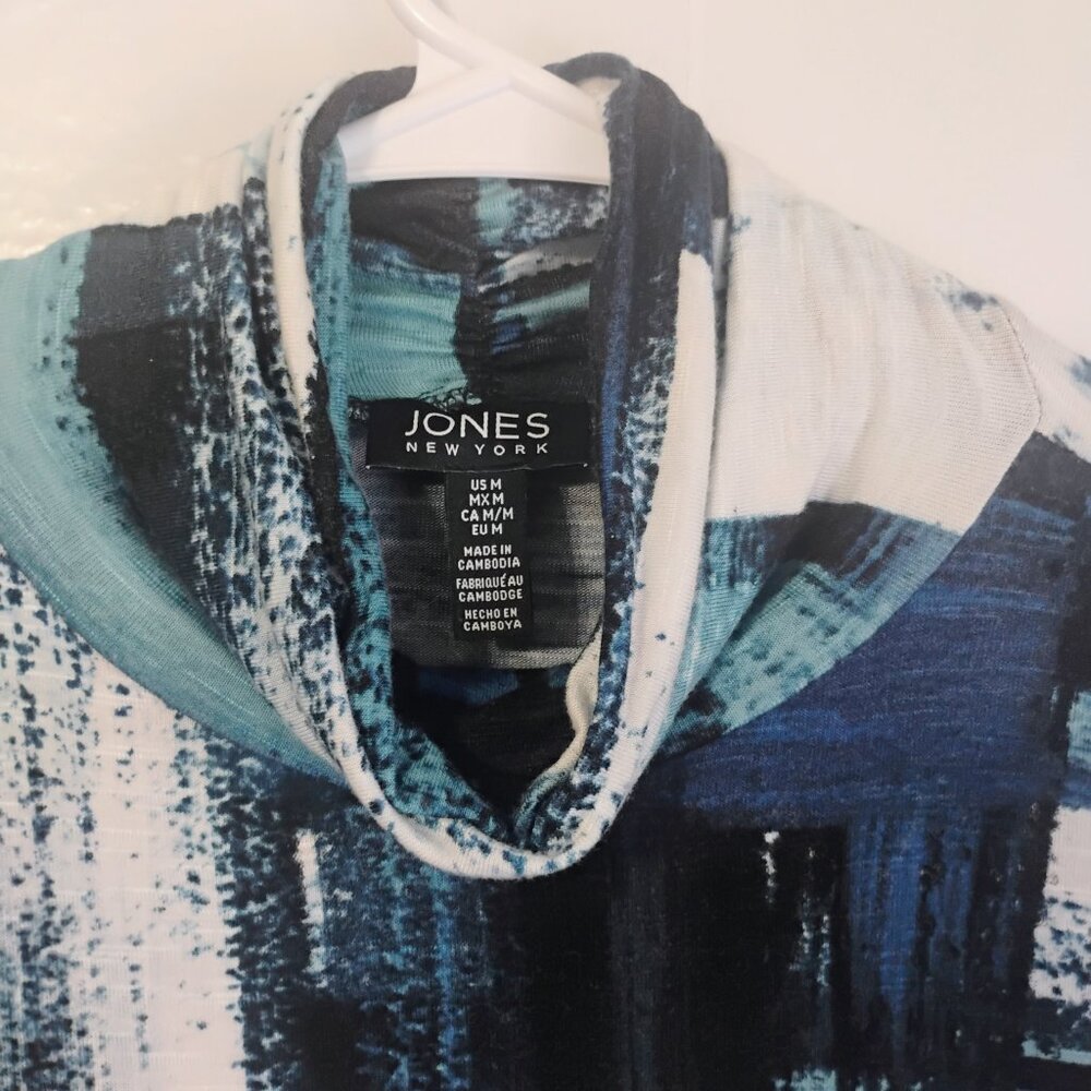 Jones New York Abstract Print Cowl Neck Long Sleeve Top Elastic Cuffs Size M - Picture 3 of 6
